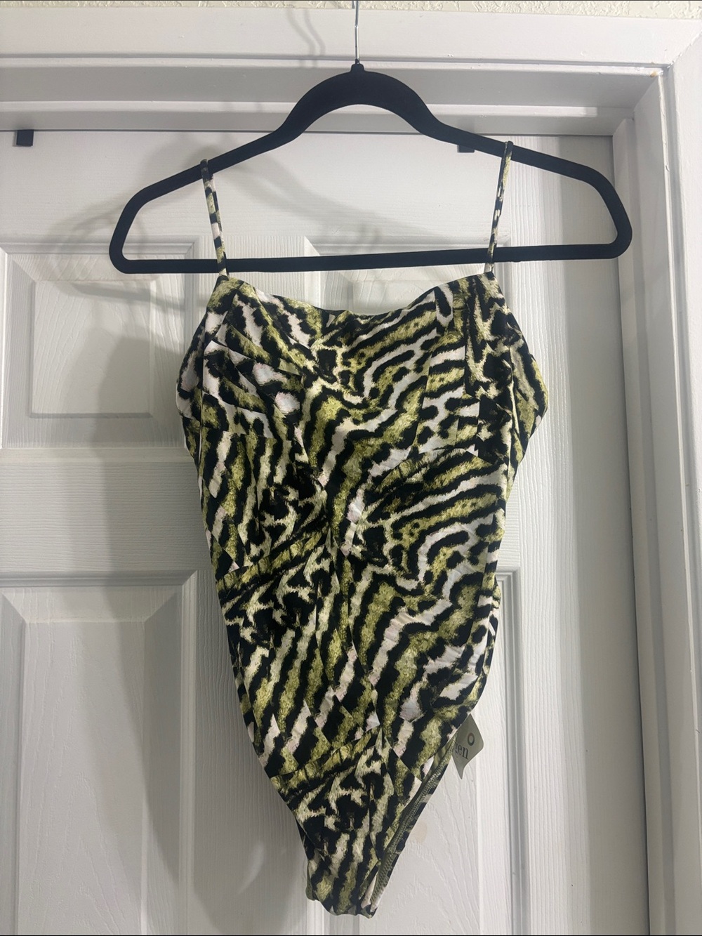 Seafolly Green and Black Zebra-Print Spaghetti-Strap Bodysuit